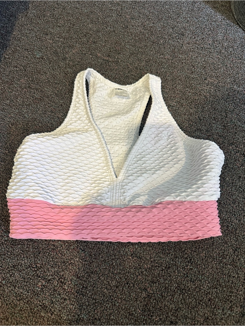Booty by Brabants White and Pink Textured V-Neck Sports Bra